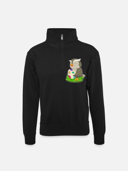 Owl Easter Easter Egg - Unisex sweater with zip collar - black