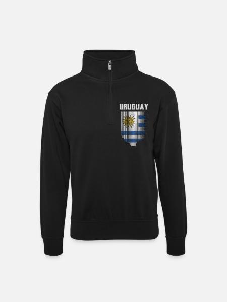 Flagge von Uruguay - Unisex Pullover mit Zip-Kragen - Schwarz