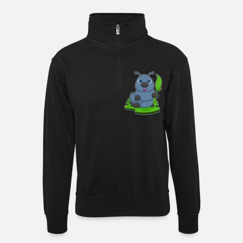 Raupe Blatt - Unisex Pullover mit Zip-Kragen - Schwarz