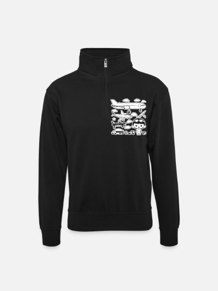 Airplanes Cartoon Style - Unisex sweater with zip collar - black