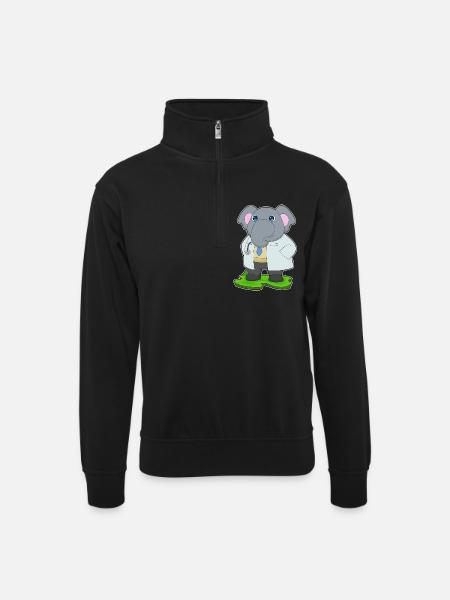 Elefant Arzt Arztkittel - Unisex Pullover mit Zip-Kragen - Schwarz