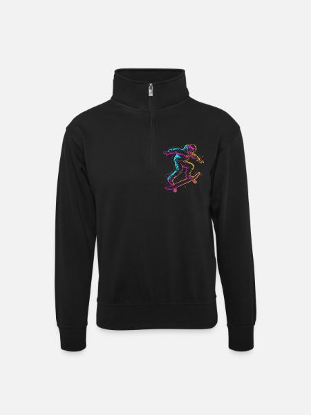 Cartoon Skateboarder Drawing - Unisex sweater with zip collar - black