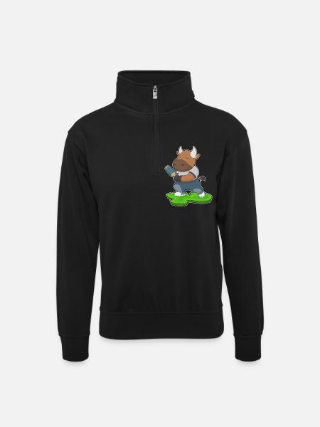 Bull Cricket Cricket Bat - Unisex sweater with zip collar - black