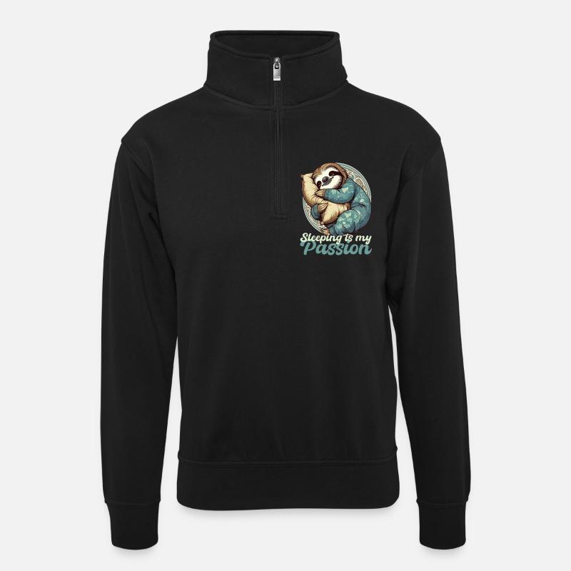 Sloth Sleeping Passion Gift - Unisex sweater with zip collar - black