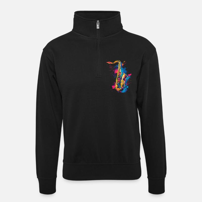 Saxophone Graffiti - Sweat col montant zippé unisexe - noir