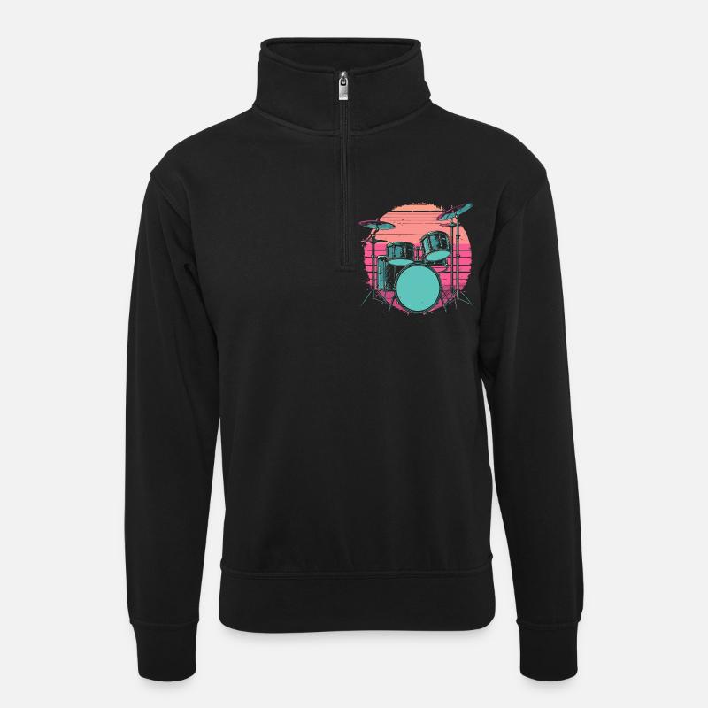 Drums Synthwave - Unisex sweater with zip collar - black