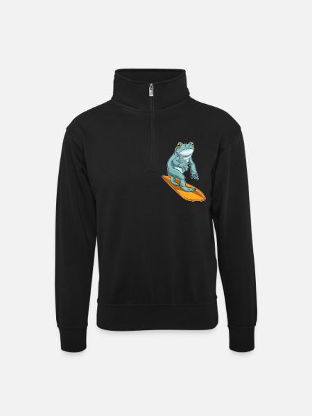 Frog Surfing Surfboard Summer - Unisex sweater with zip collar - black