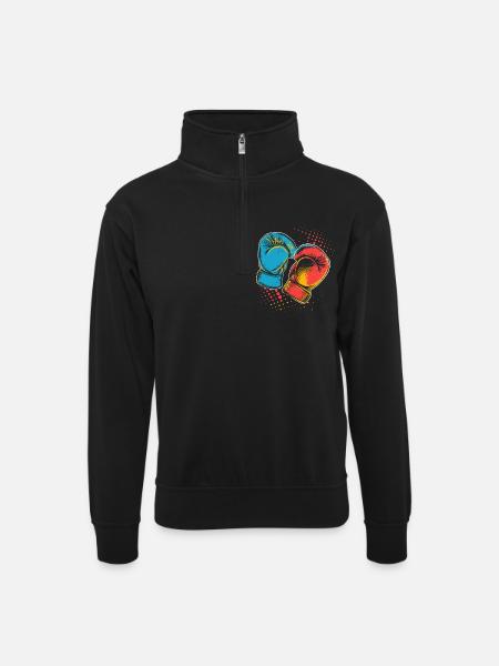 Boxhandschuhe Grafik - Unisex Pullover mit Zip-Kragen - Schwarz