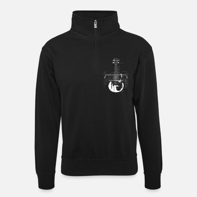 Dessin de ukulélé - Sweat col montant zippé unisexe - noir
