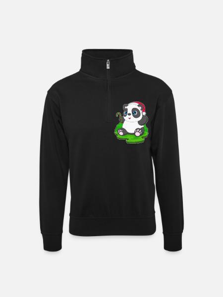 Panda Canne de Noël - Sweat col montant zippé unisexe - noir