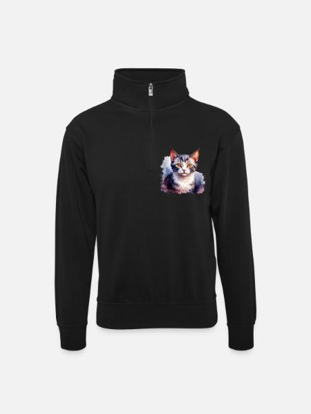 Schönes Katzendesign - Unisex Pullover mit Zip-Kragen - Schwarz