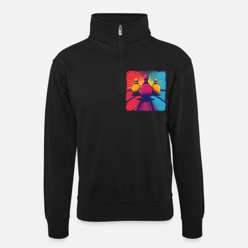 Bowling Cartoon - Unisex Pullover mit Zip-Kragen - Schwarz