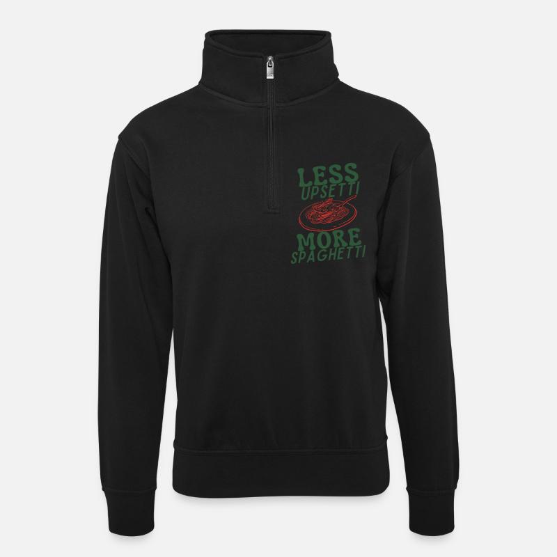 Moins d’Upsetti Plus de Spaghetti - Sweat col montant zippé unisexe - noir