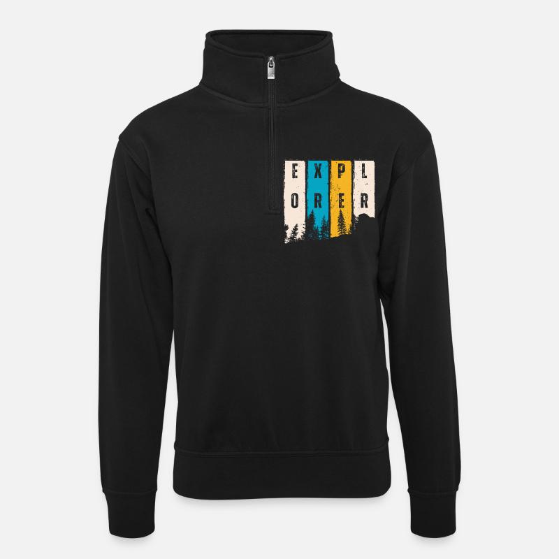 Entdecker Wald Bäume Silhouette - Unisex Pullover mit Zip-Kragen - Schwarz