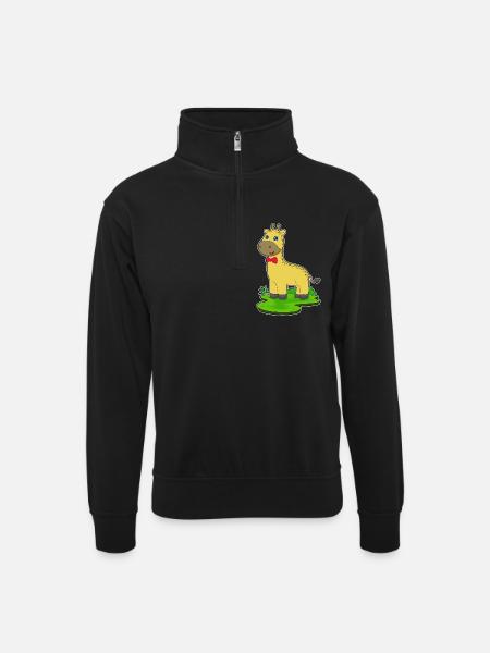 Giraffe Schleife - Unisex Pullover mit Zip-Kragen - Schwarz