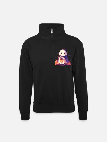 Halloween Ghost Ghost Pumpkin Lantern Gift - Unisex sweater with zip collar - black