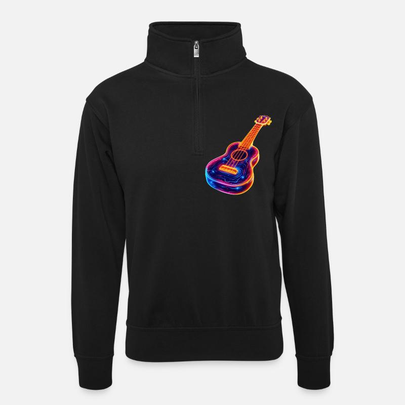 Ukulélé Synthwave - Sweat col montant zippé unisexe - noir