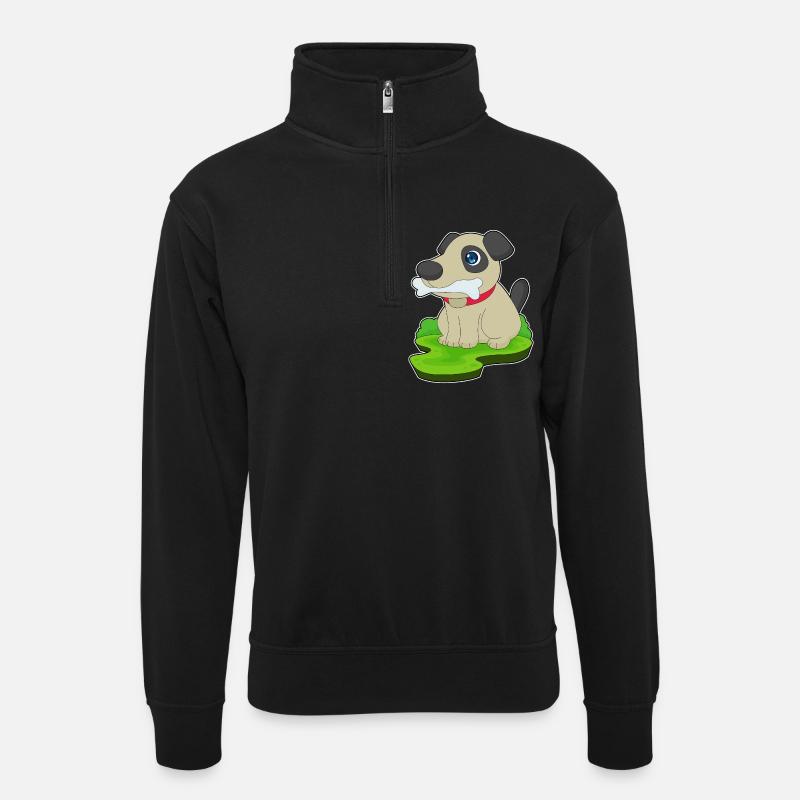Hund Knochen - Unisex Pullover mit Zip-Kragen - Schwarz