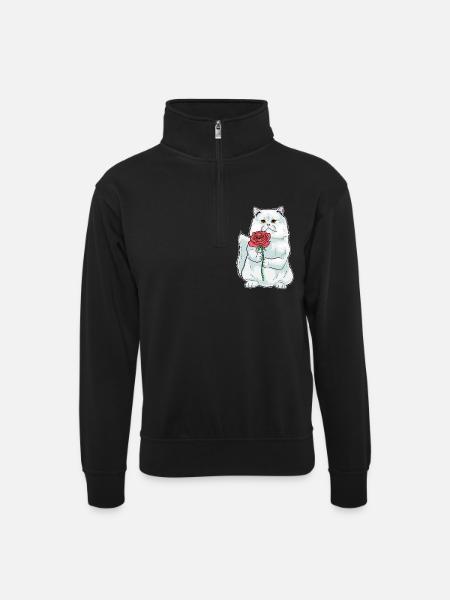 Rose perse Cat - Sweat col montant zippé unisexe - noir