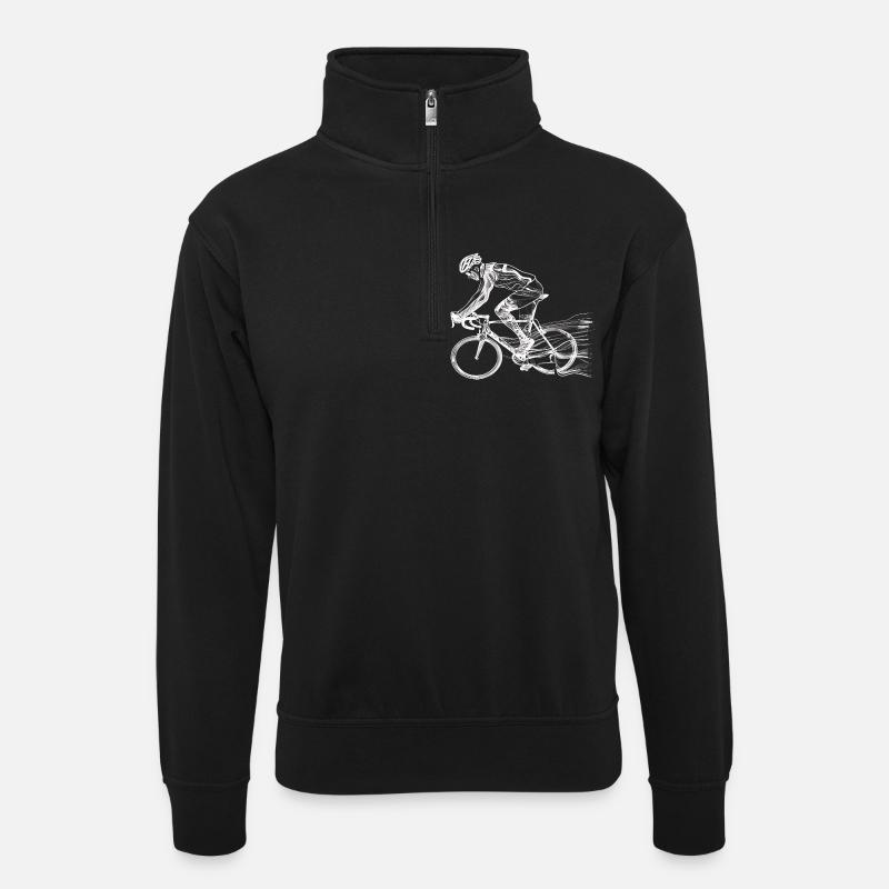 Fahrradfahrer Skizze - Unisex Pullover mit Zip-Kragen - Schwarz