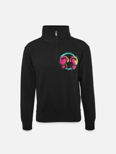 Kickboxing Cartoon Style - Unisex sweater with zip collar - black