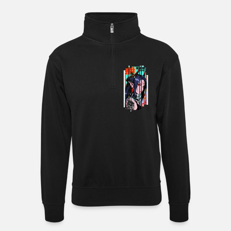 Cyborg Oni Kanji - Unisex Pullover mit Zip-Kragen - Schwarz