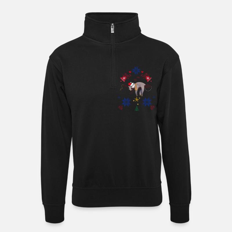 Faultier Weihnachten Ugly Christmas - Unisex Pullover mit Zip-Kragen - Schwarz