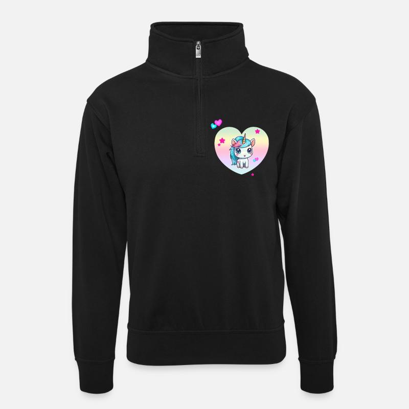 Niedliches Einhorn mit Pastellherz - Unisex Pullover mit Zip-Kragen - Schwarz
