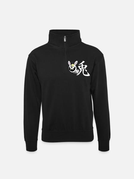 Crazy Rabbit manga - Unisex sweater with zip collar - black