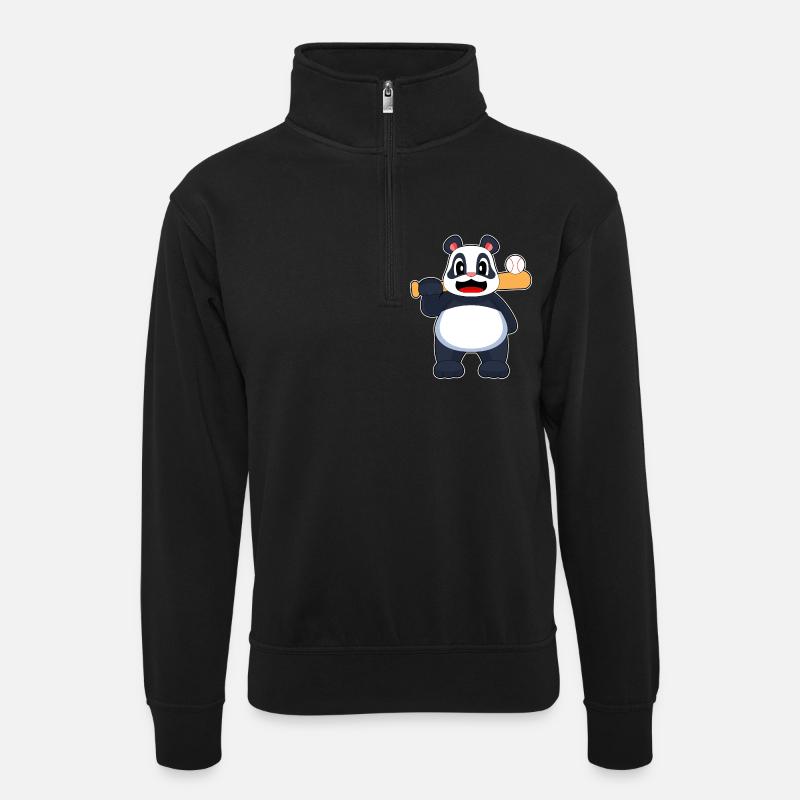 Panda Baseball Baseballschläger - Unisex Pullover mit Zip-Kragen - Schwarz