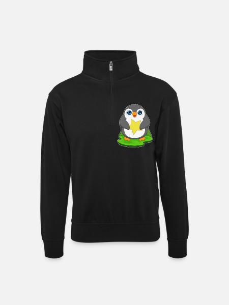 Pinguin Stern - Unisex Pullover mit Zip-Kragen - Schwarz