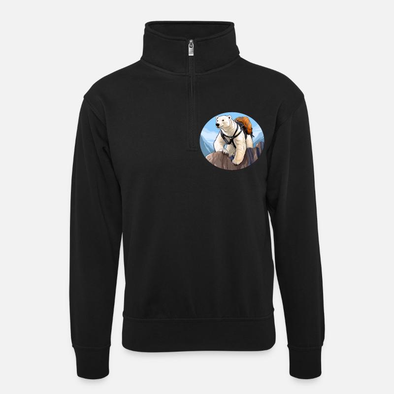Eisbären Wandern / Bergsteiger Eisbär - Unisex Pullover mit Zip-Kragen - Schwarz