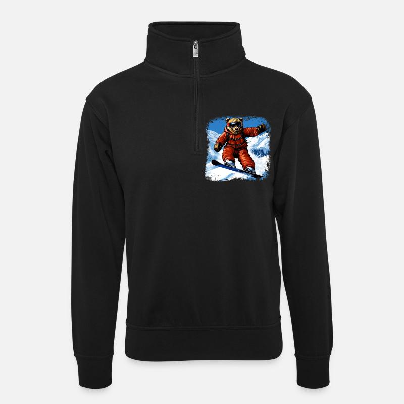 Bear Snowboard - Unisex sweater with zip collar - black