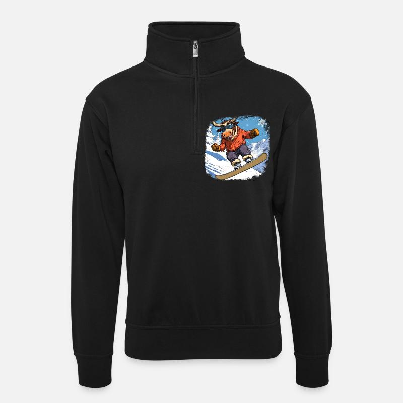 Stiere Snowboard - Unisex Pullover mit Zip-Kragen - Schwarz