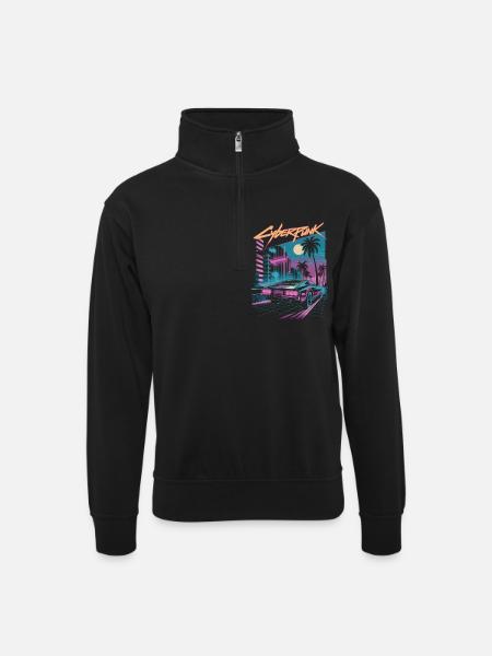 Cyberpunk Retro Stadtstraßen - Unisex Pullover mit Zip-Kragen - Schwarz