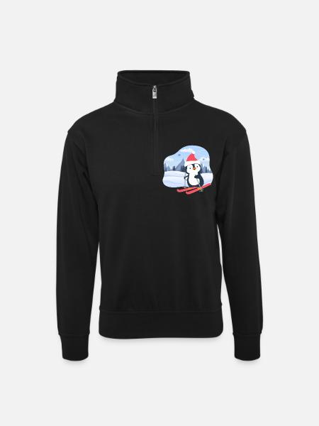 Little penguin skiing - Unisex sweater with zip collar - black