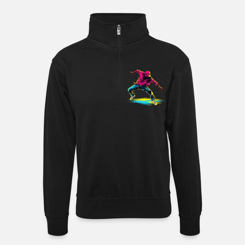 Breakdance Retrowave - Unisex Pullover mit Zip-Kragen - Schwarz