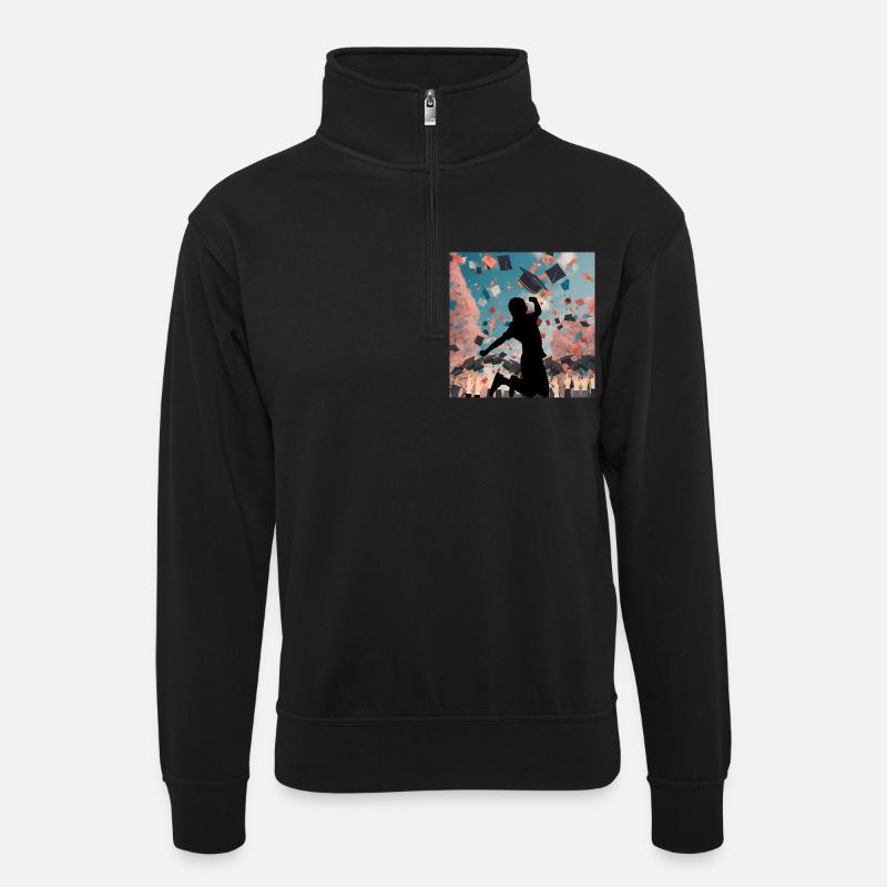 Absolvent*innen - endlich Abschluss Freudensprung - Unisex Pullover mit Zip-Kragen - Schwarz