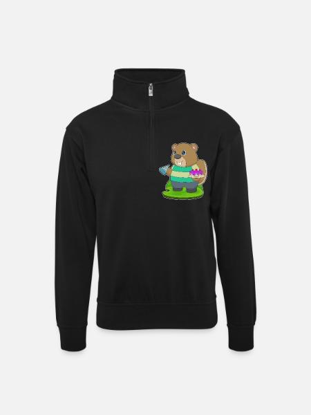 Beaver Birthday Cake - Unisex sweater with zip collar - black