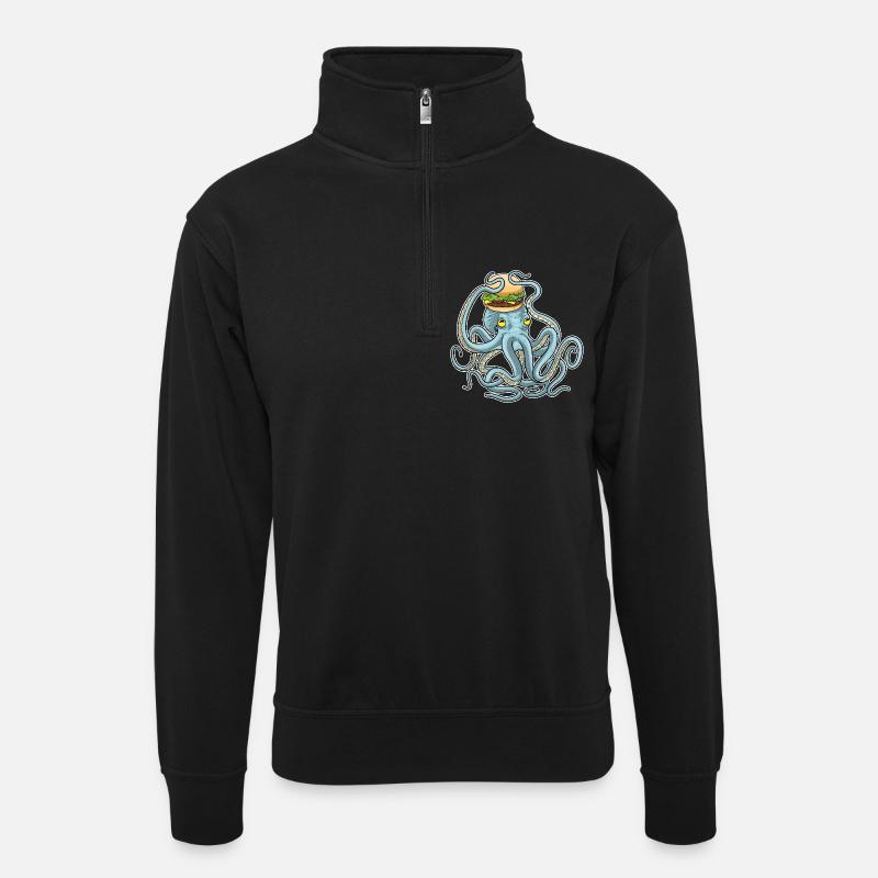 Octopus Cheeseburger - Unisex sweater with zip collar - black