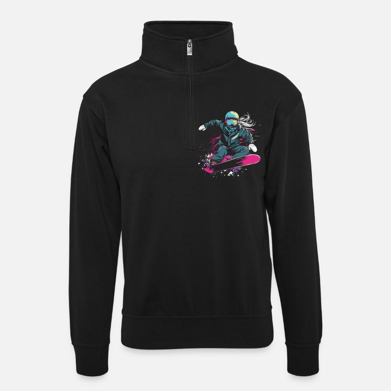 Snowboarderin Grafik - Unisex Pullover mit Zip-Kragen - Schwarz