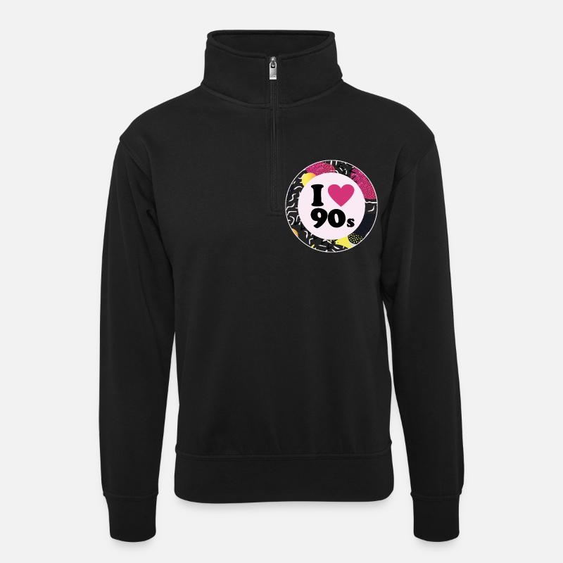 I ♥ 90s – Nostalgisches Retro-Design - Unisex Pullover mit Zip-Kragen - Schwarz
