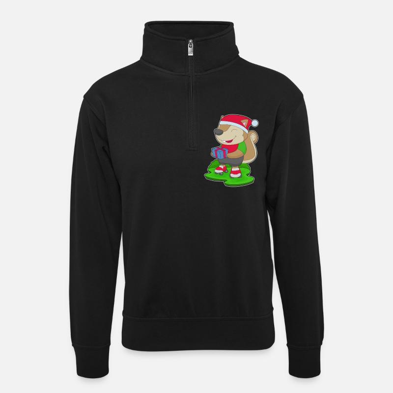 Squirrel Christmas Inline skating - Unisex sweater with zip collar - black