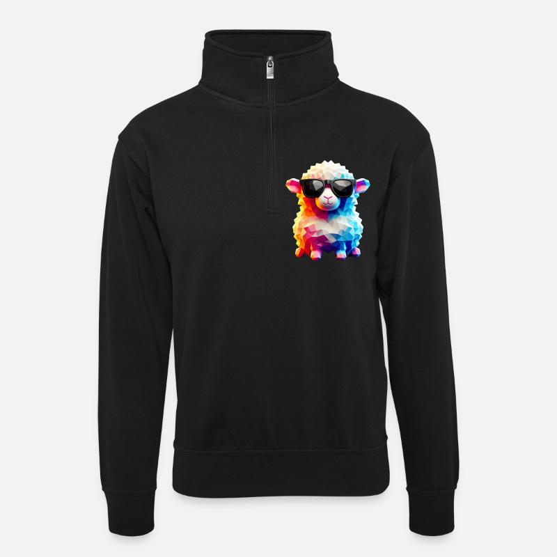 Coole Lammfell-Sonnenbrille - Unisex Pullover mit Zip-Kragen - Schwarz