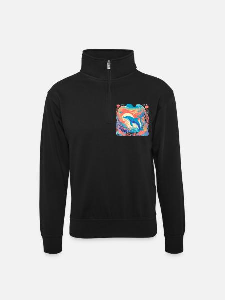 Underwater Rainbow Dolphin - Unisex sweater with zip collar - black