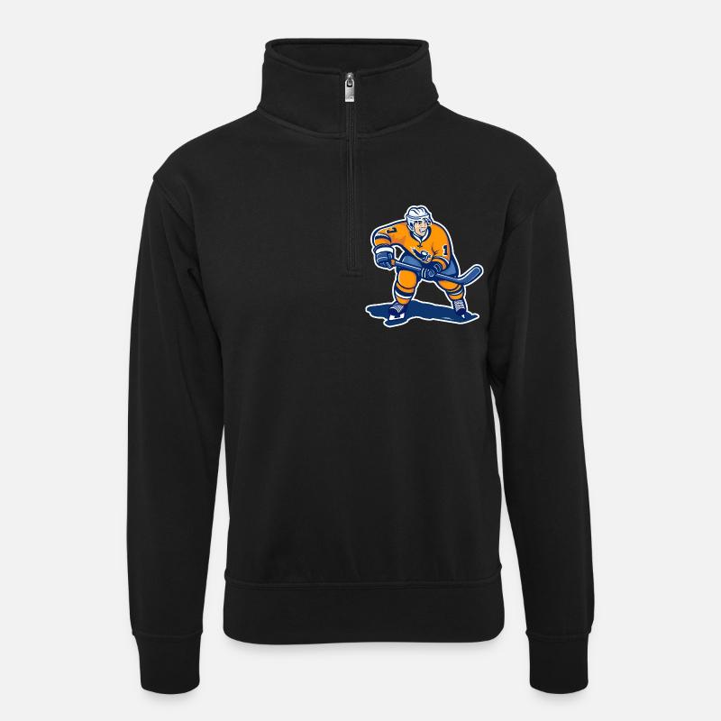 Hockey Player Graphic - Unisex sweater with zip collar - black