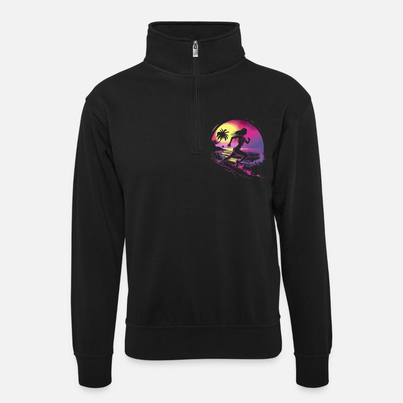 Läuferin Synthwave - Unisex Pullover mit Zip-Kragen - Schwarz