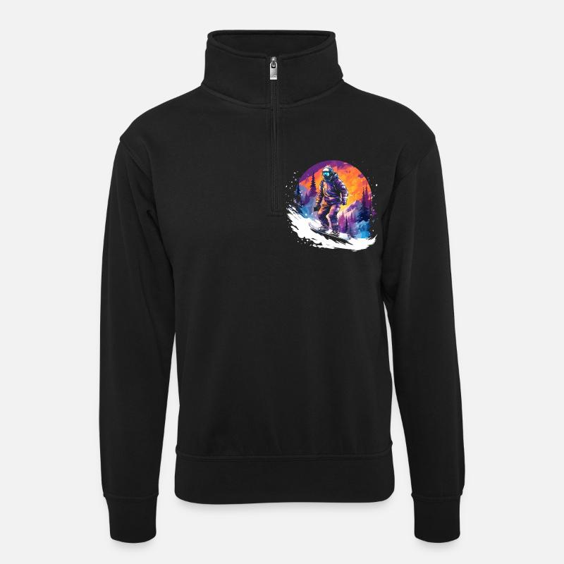 Snowboarding 80er Jahre - Unisex Pullover mit Zip-Kragen - Schwarz