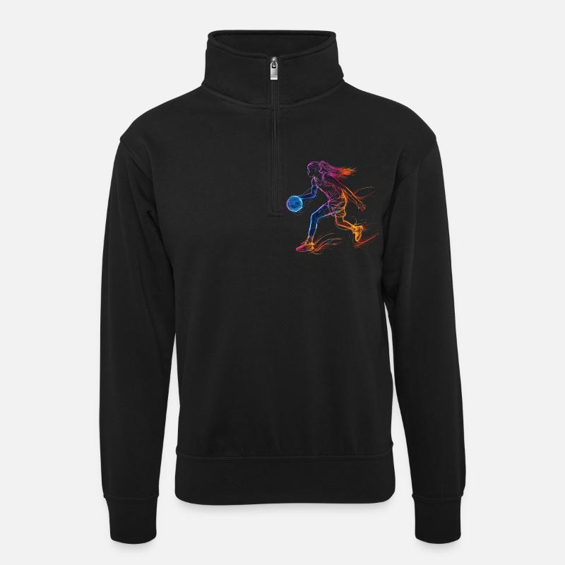 Basketball Player Sketch - Unisex sweater with zip collar - black