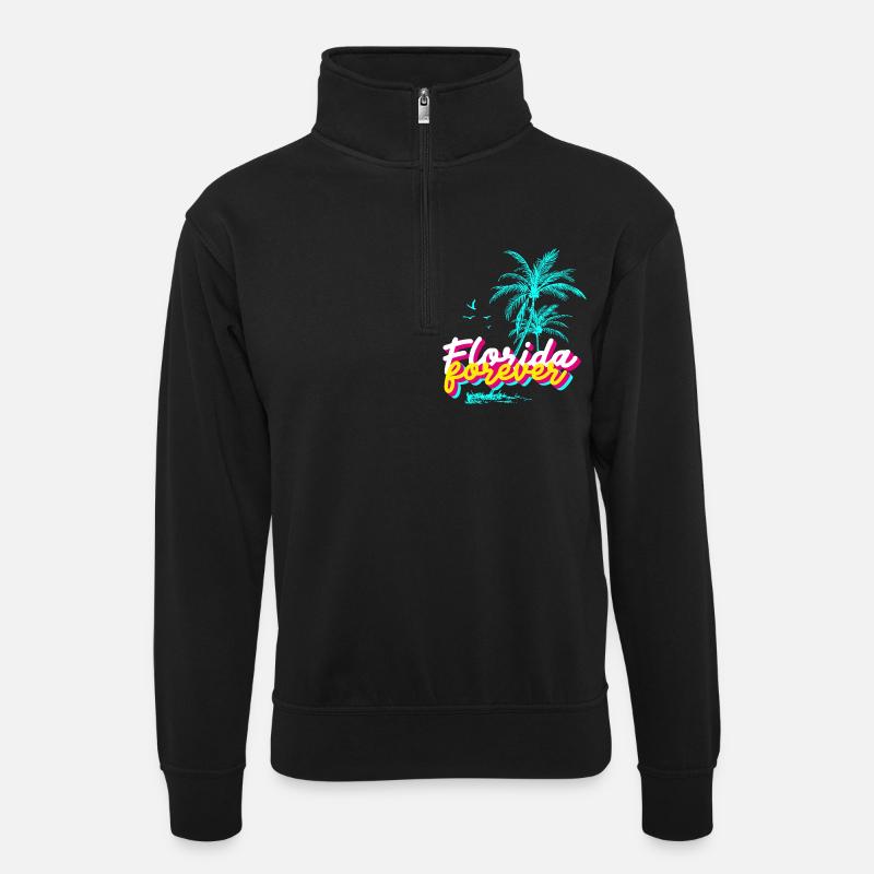 Florida Forever Palmenparadies - Unisex Pullover mit Zip-Kragen - Schwarz
